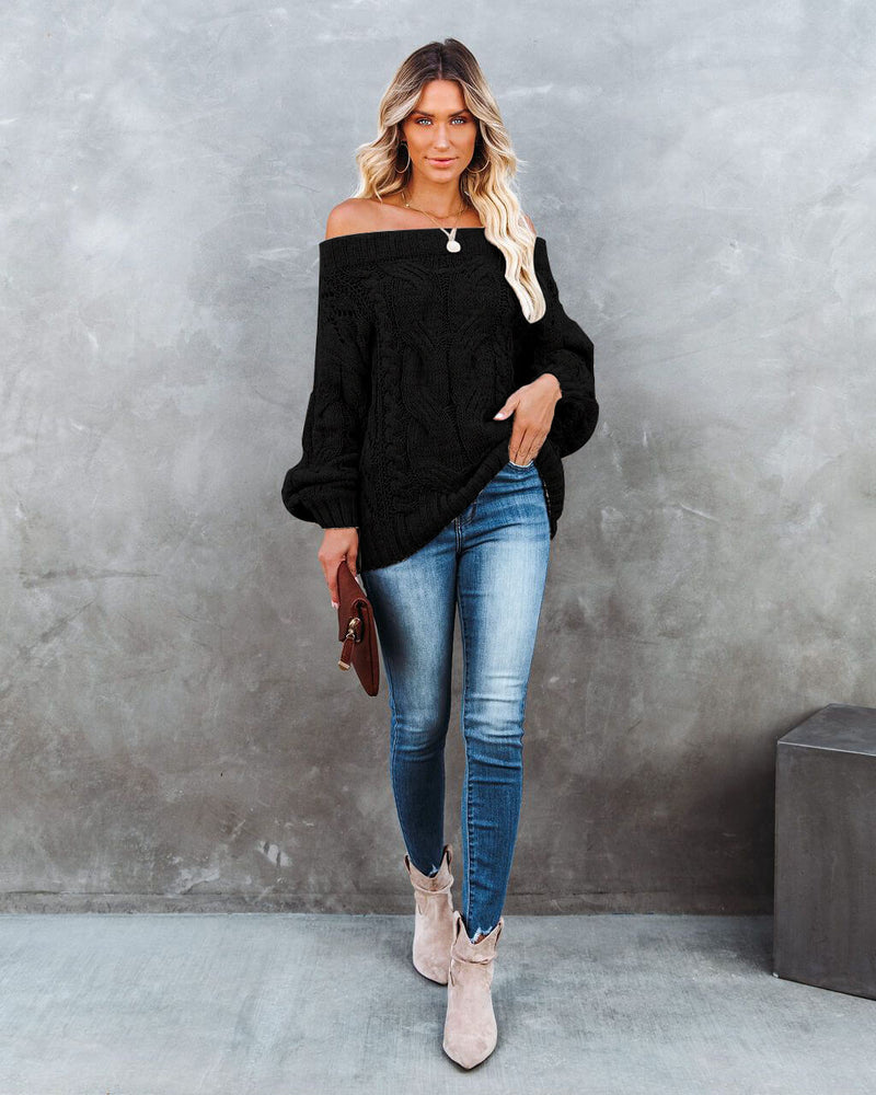 Dreamworld Off the Shoulder Pullover Sweater - Black