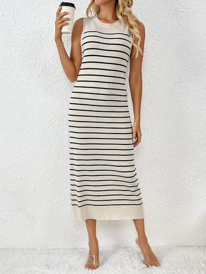 Dancing on Air Striped Knit Midi Dress - Black