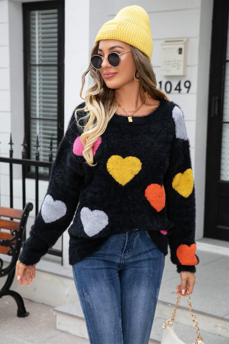 Hearty Valentine Knit Sweater - Black