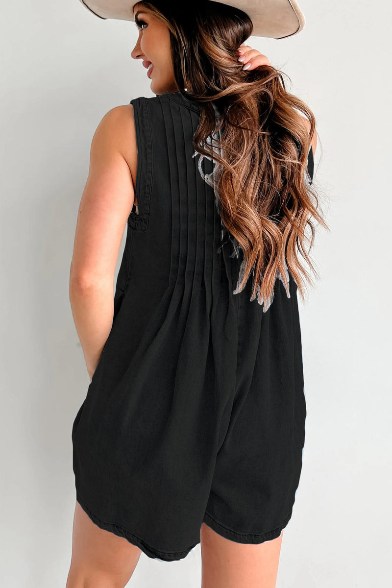 Texas Babydoll Denim Romper - Black