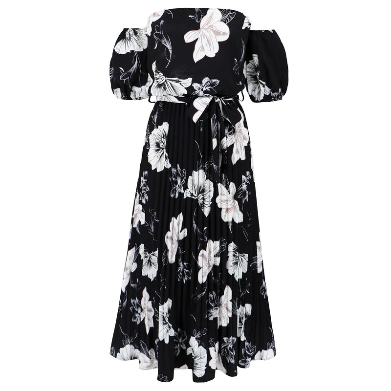 Rosalie Off the Shoulder Plisse Maxi Dress - Black