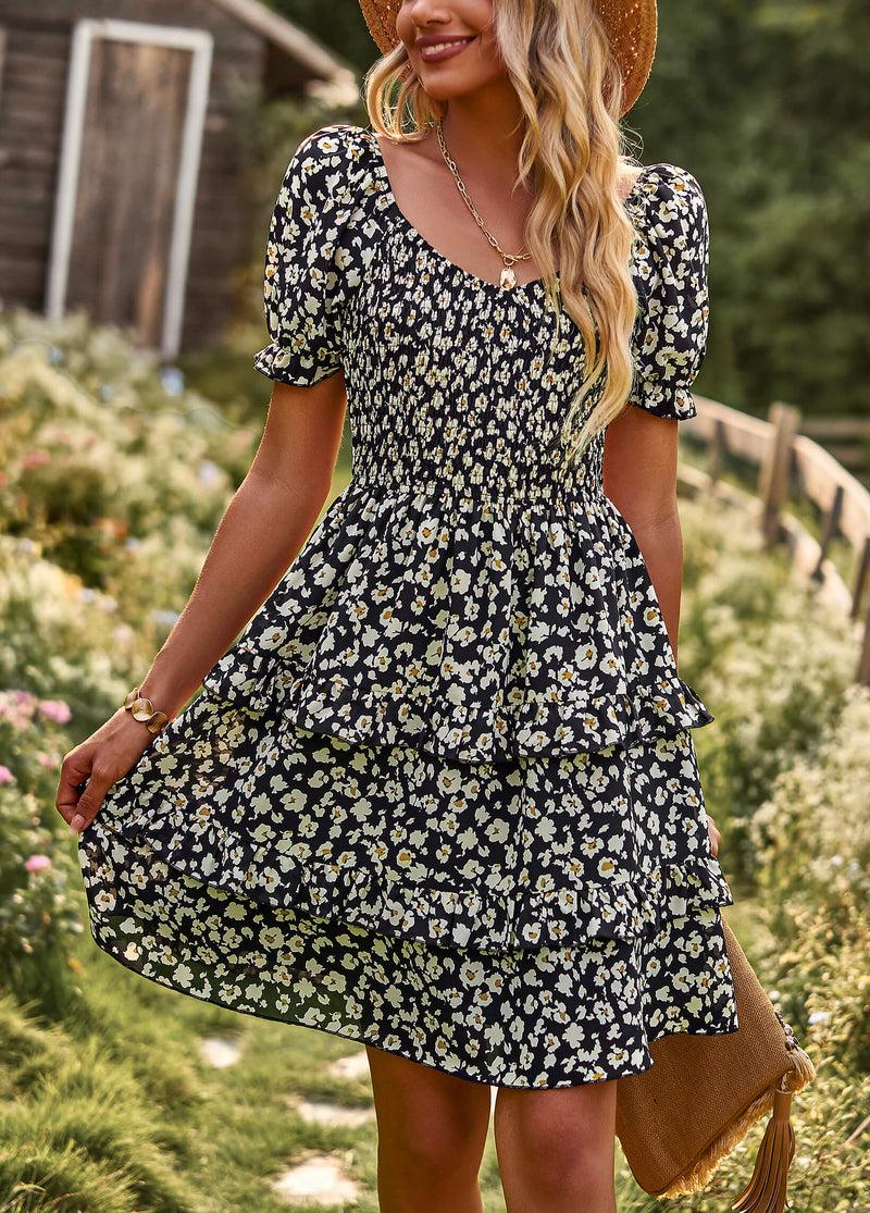 Moment in Daisy Smocked Mini Dress - Black