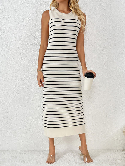 Dancing on Air Striped Knit Midi Dress - Black