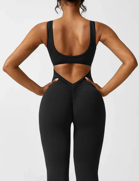 V-back Flared Jumpsuit Black