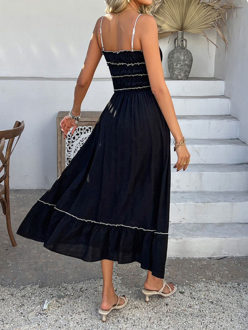 Spring Breath Smocked Maxi Dress - Black