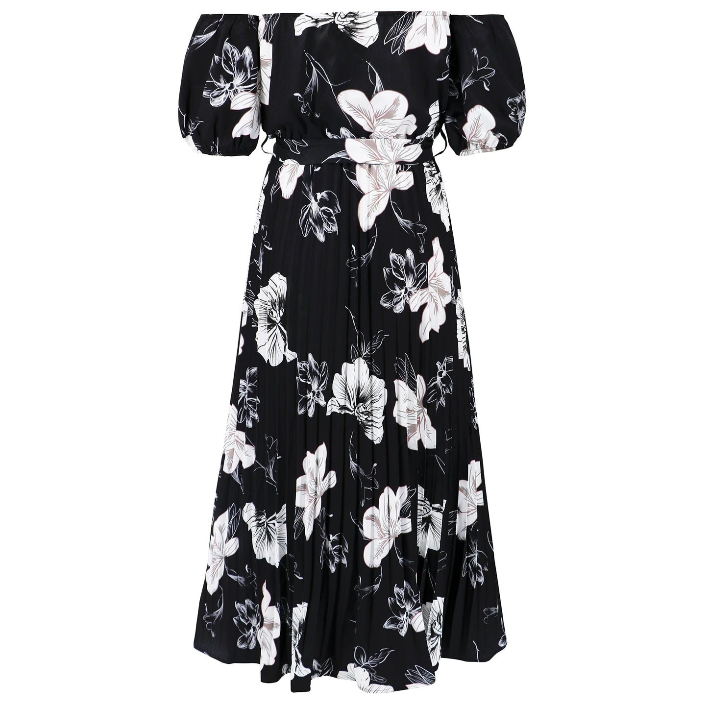 Rosalie Off the Shoulder Plisse Maxi Dress - Black