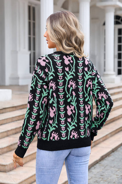 Adalia Pattern Knit Sweater - Black