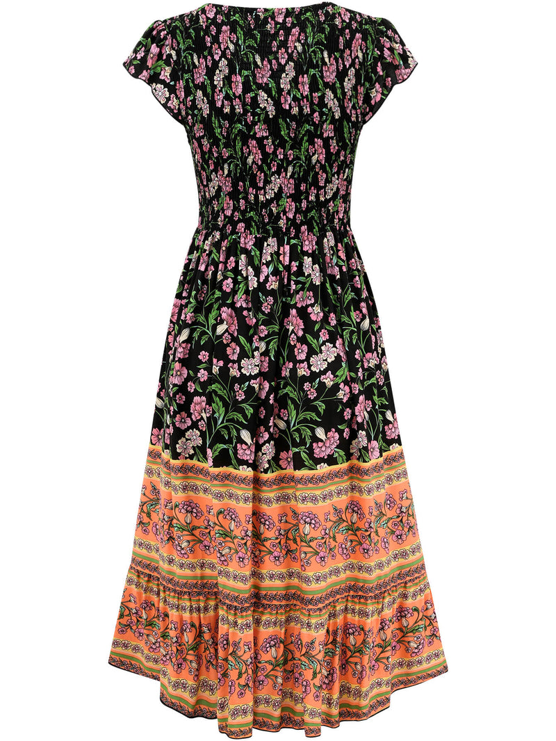 Ashlyn V-neck Tiered Midi Dress - Black