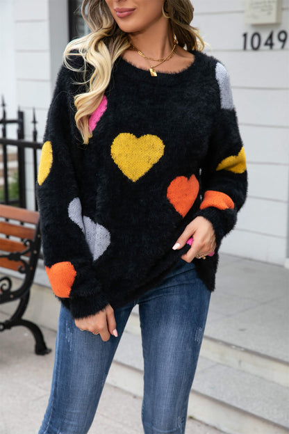 Hearty Valentine Knit Sweater - Black
