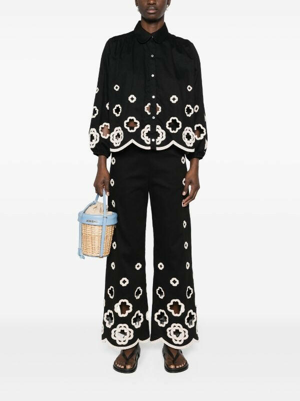 Black 2-piece Set With Lantern Sleeves Shirt & Long Pants