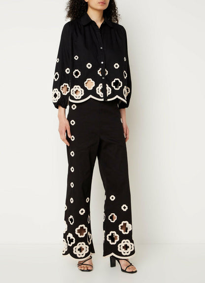 Black 2-piece Set With Lantern Sleeves Shirt & Long Pants