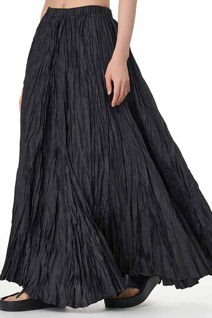 Color Pleated Midi Skirt