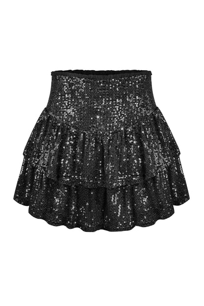Sequined Pleated Tiered Mini Skirt