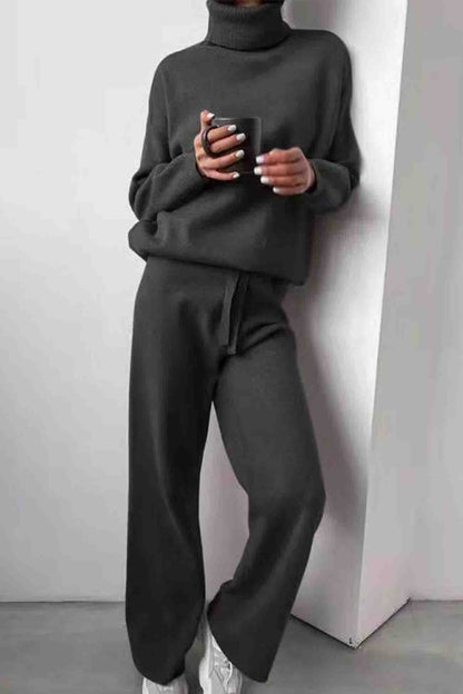 Turtleneck Long Sleeve Long Pant Knitted Set