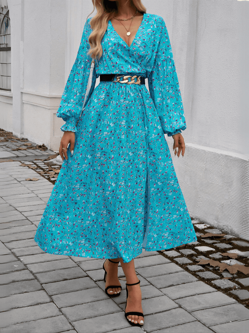 Lisette V-neck Print Tiered Maxi Dress - Blue