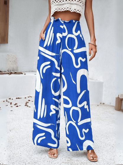 Stay With Me Printed Wide Leg Pants - Blue