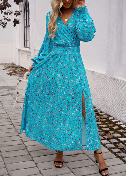 Lisette V-neck Print Tiered Maxi Dress - Blue