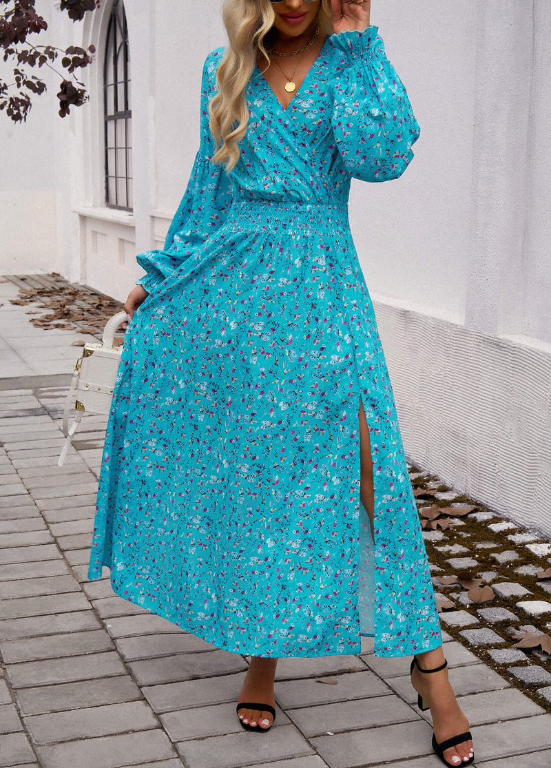 Lisette V-neck Print Tiered Maxi Dress - Blue