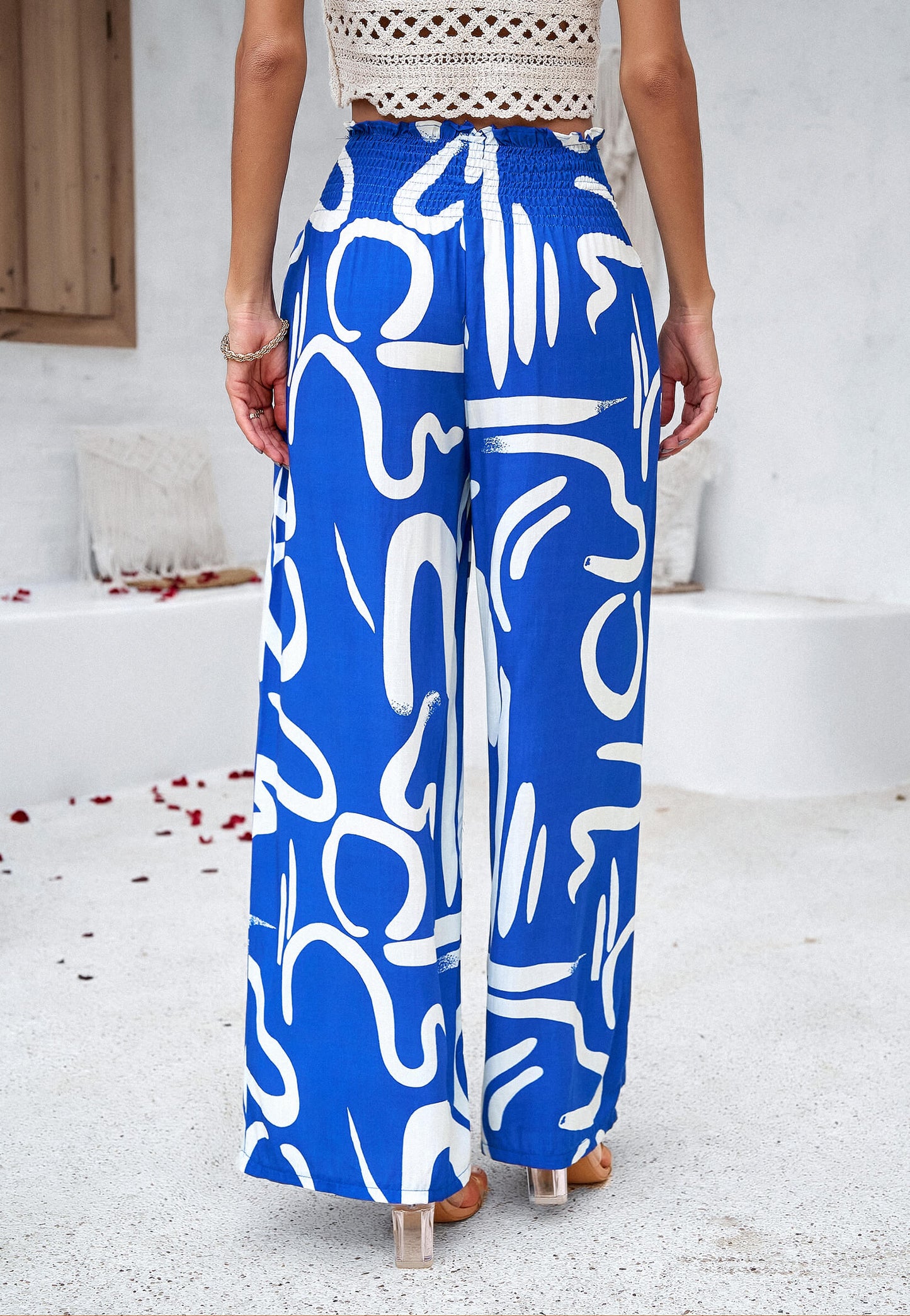 Stay With Me Printed Wide Leg Pants - Blue