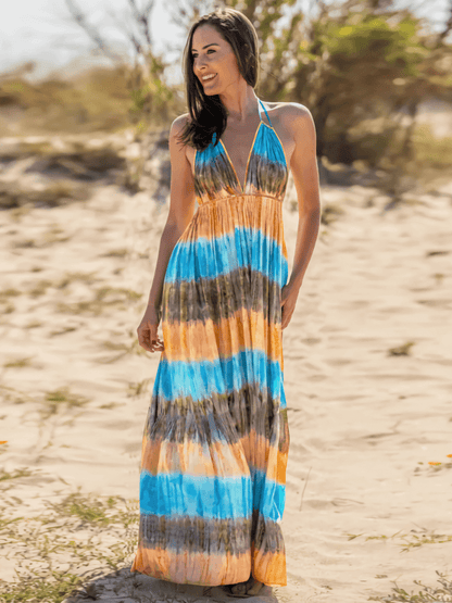 Beach Paradise Tie-dye Maxi Dress - Blue