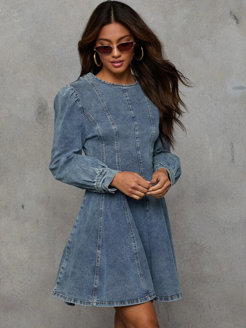 Follow Me Denim Fit and Flare Mini Dress - Denim