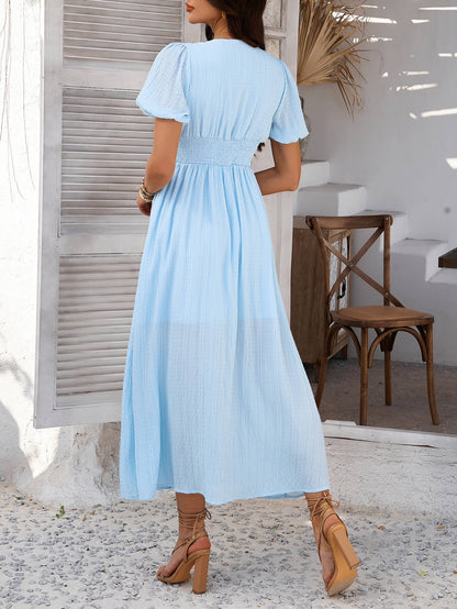 Coriene Short Puff Sleeve Maxi Dress - Blue