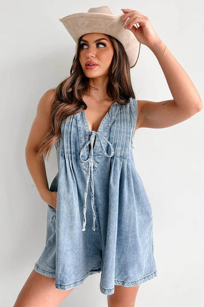 Texas Babydoll Denim Romper - Blue