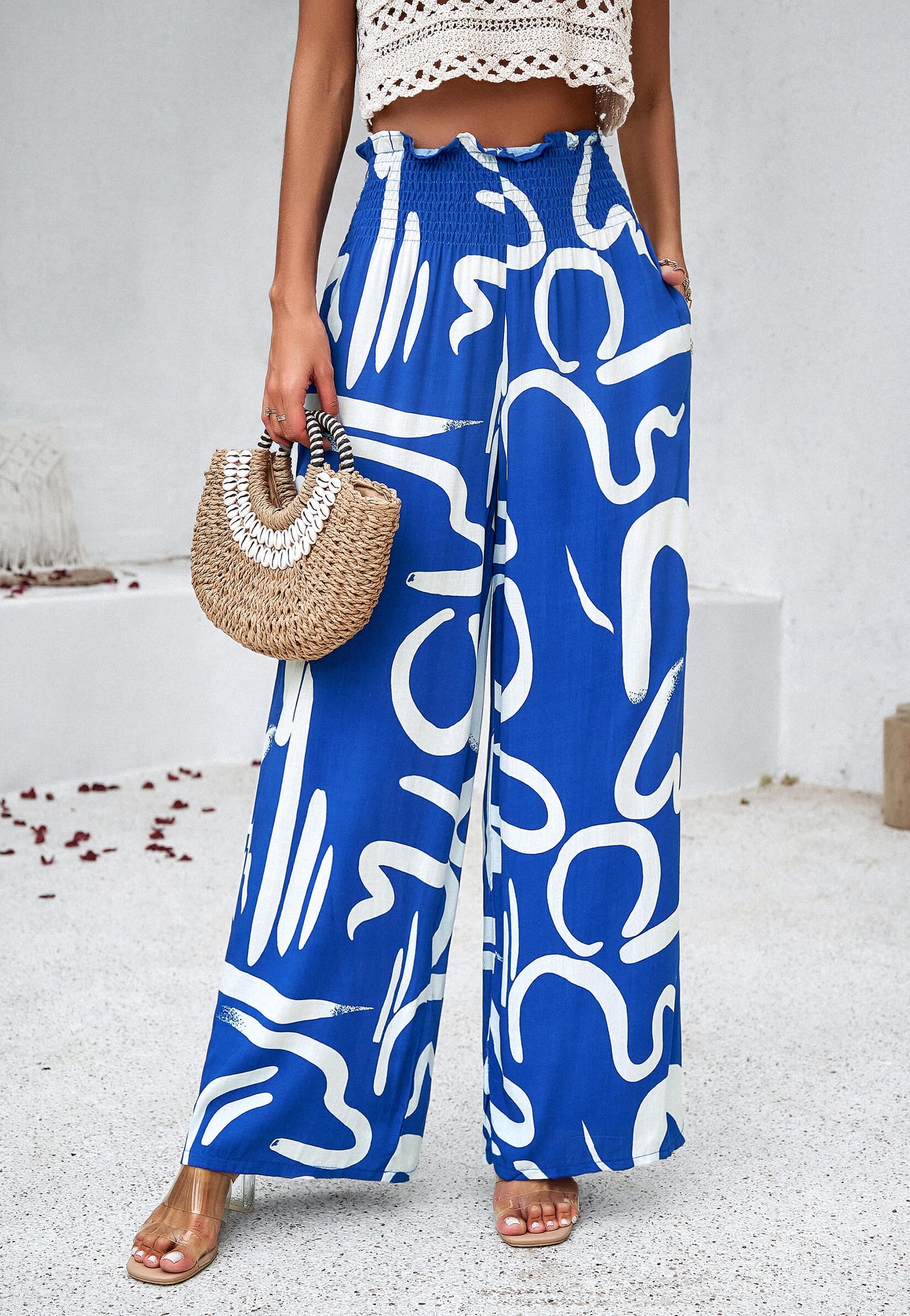 Stay With Me Printed Wide Leg Pants - Blue