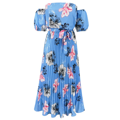 Rosalie Off the Shoulder Plisse Maxi Dress - Blue