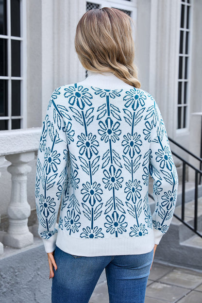 Fall in Flower Mockneck Sweater - Blue