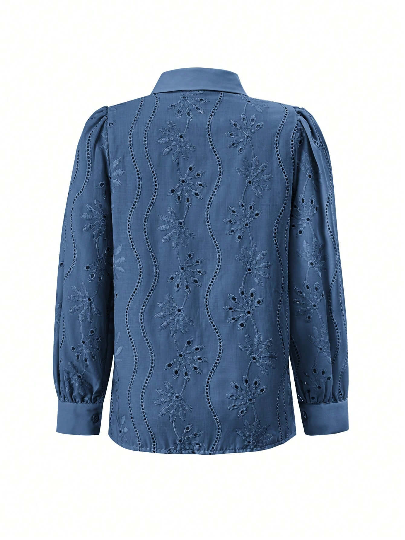 Miley Perforated Long Sleeve Blouse - Blue