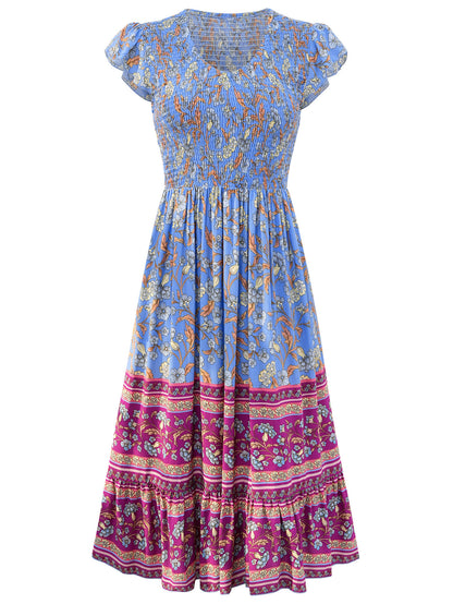 Ashlyn V-neck Tiered Midi Dress - Blue