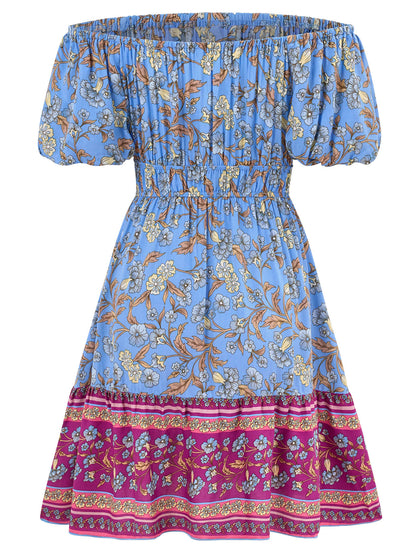 Ashlyn Off-shoulder Mini Dress - Blue