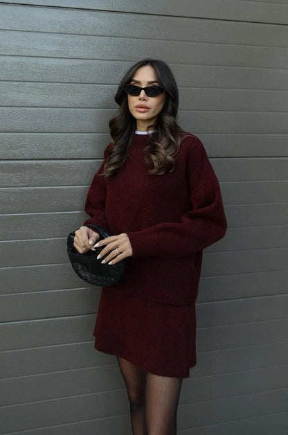 Damaris - Knitted Straight Shirt Two-piece Set