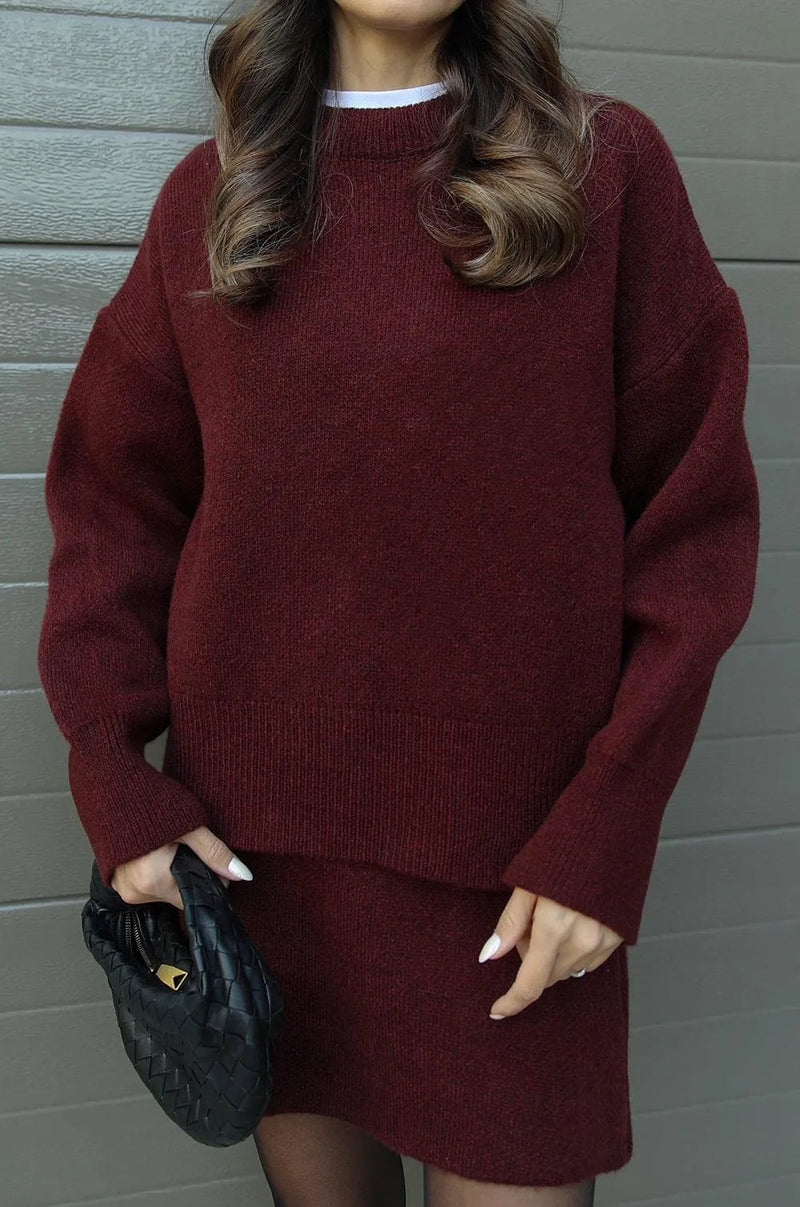 Damaris - Knitted Straight Shirt Two-piece Set