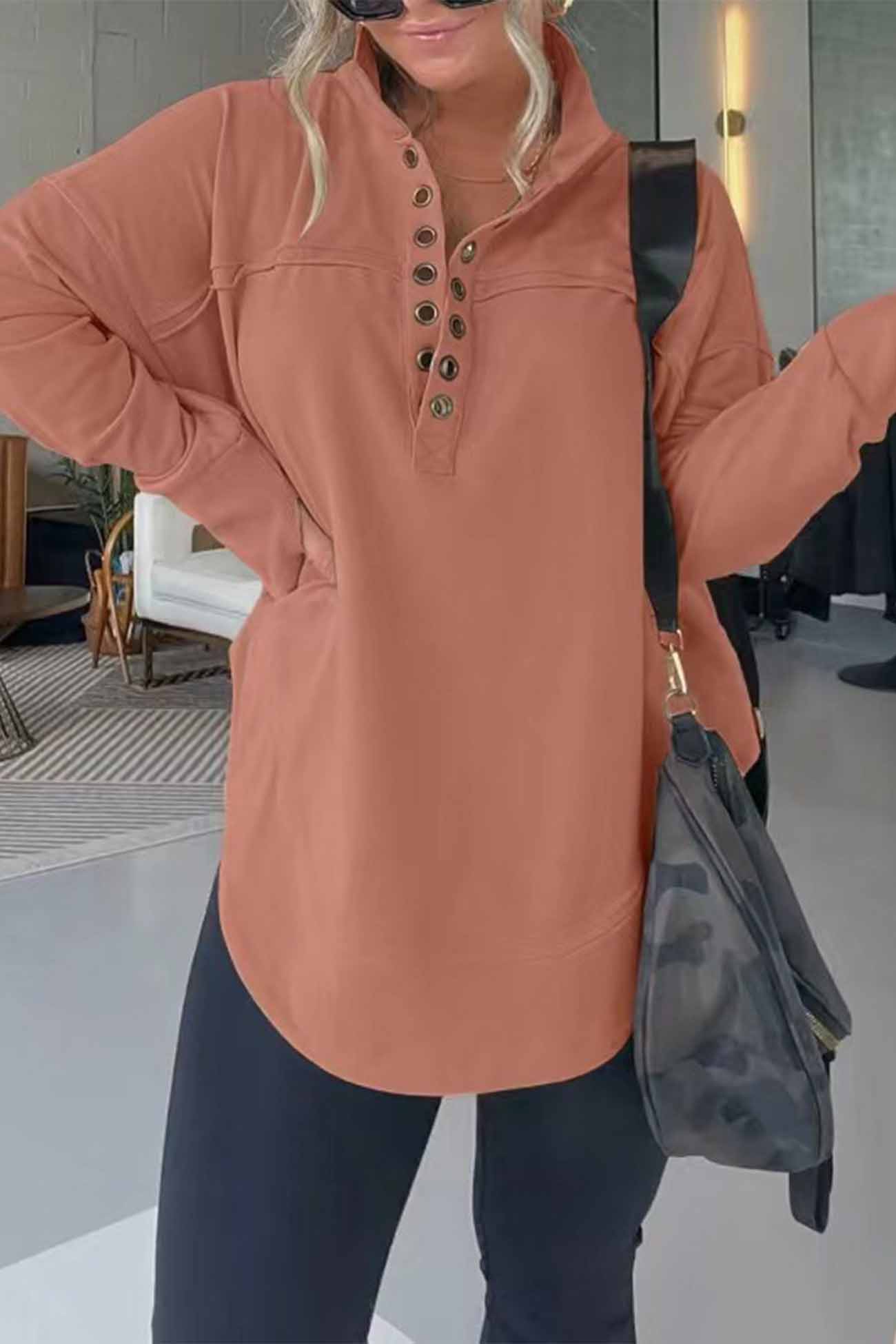 Button Up Long Sleeve Sweatshirt