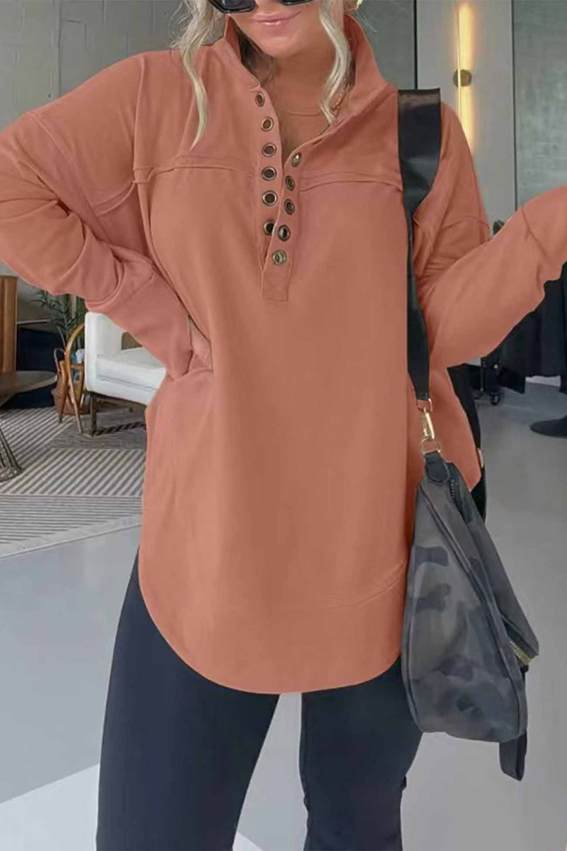 Button Up Long Sleeve Sweatshirt
