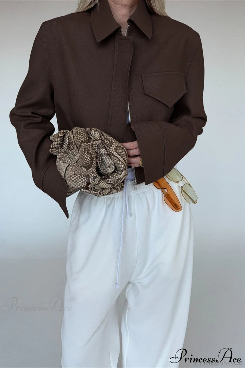 Brown Zip Short Jacket Coat