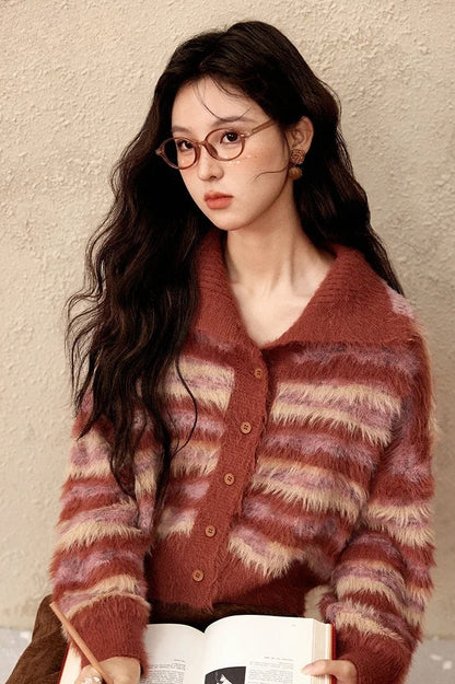 Contrast Color Striped Cardigan