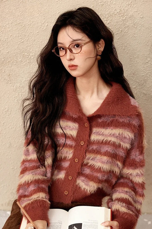 Contrast Color Striped Cardigan