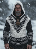 Men's Vintage Viking Contrast Color Cozy Knit Hooded Sweater artswardrobe