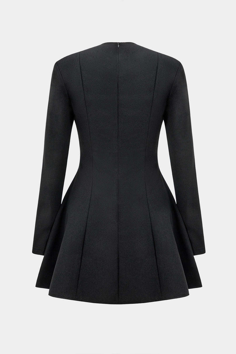 V-neck Fake Pockets and Zipper Mini Dress