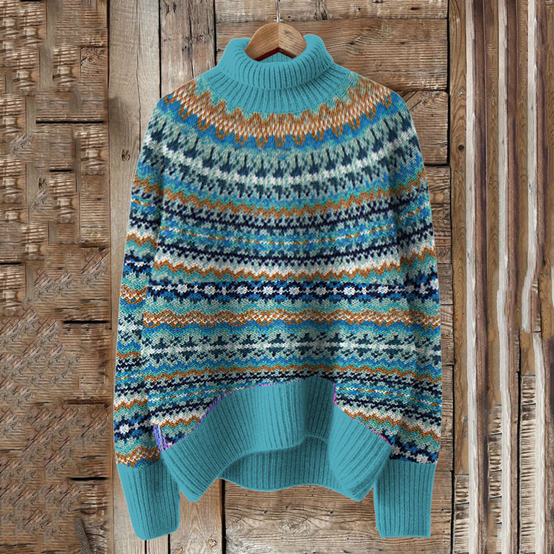 Vintage Icelandic Geometric Knit Thermal Turtleneck Sweater elevenforest