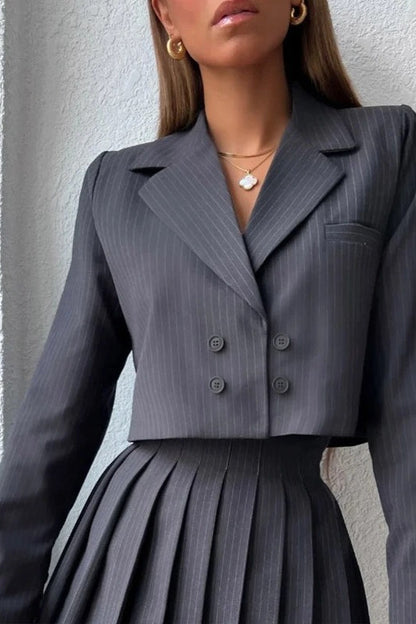 Preppy Blazer Mini Skirt Two Piece Set