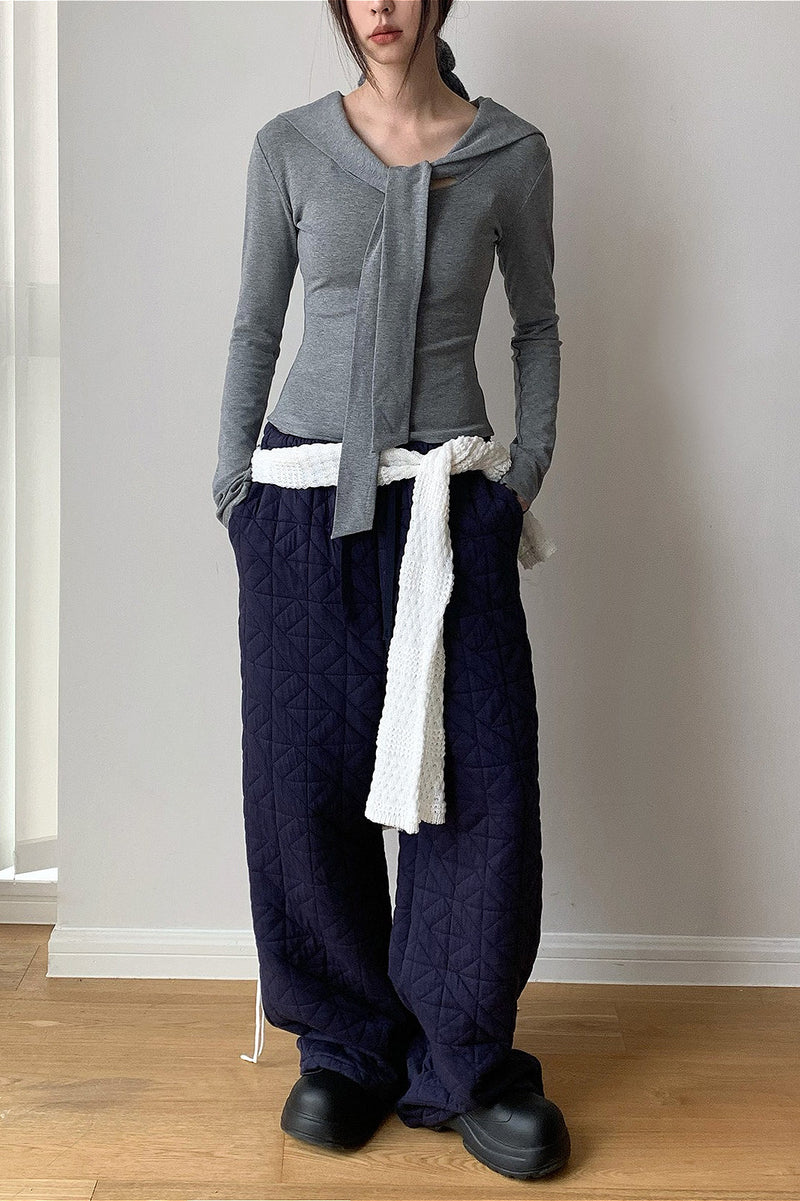 Diamond Quilted Thickened Drawstring Thermal Pants