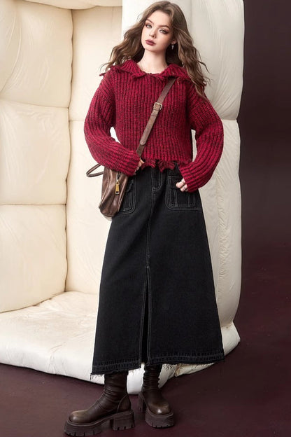 Color Tassel Trim Short Chunky Sweater