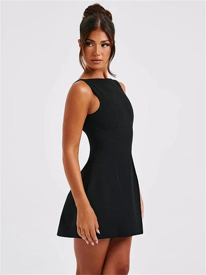 White Backless Slim Mini Dress Female Patchwork Summer Party Looks Dress Mini Dress
