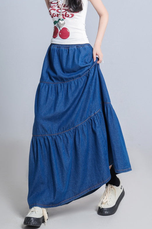 Elastic Waist Flowy Tiered Skirt