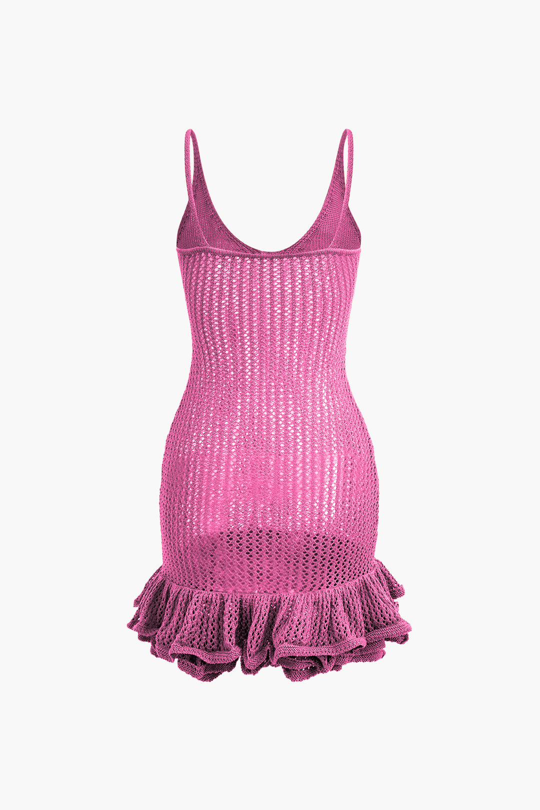 Color Open Knit Ruffle Hem Cami Mini Dress