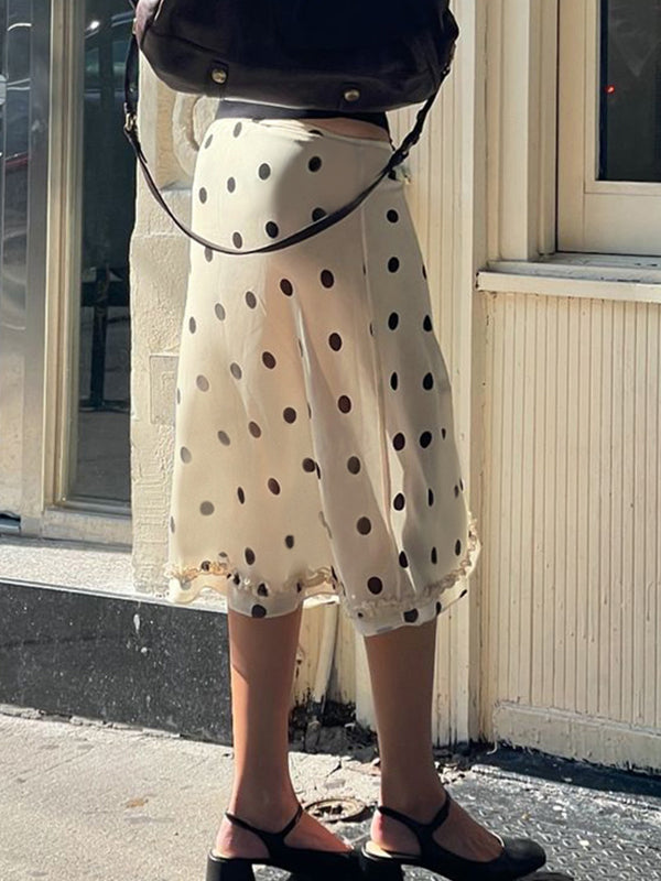 Apricot Polka Dot Fungus Edge Maxi Skirts